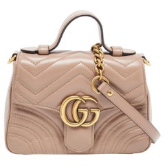 Gucci Beige Matelassé Leather Mini GG Marmont Top Handle Bag