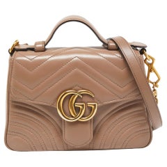 Gucci Beige Matelasse Leather Mini GG Marmont Top Handle Bag