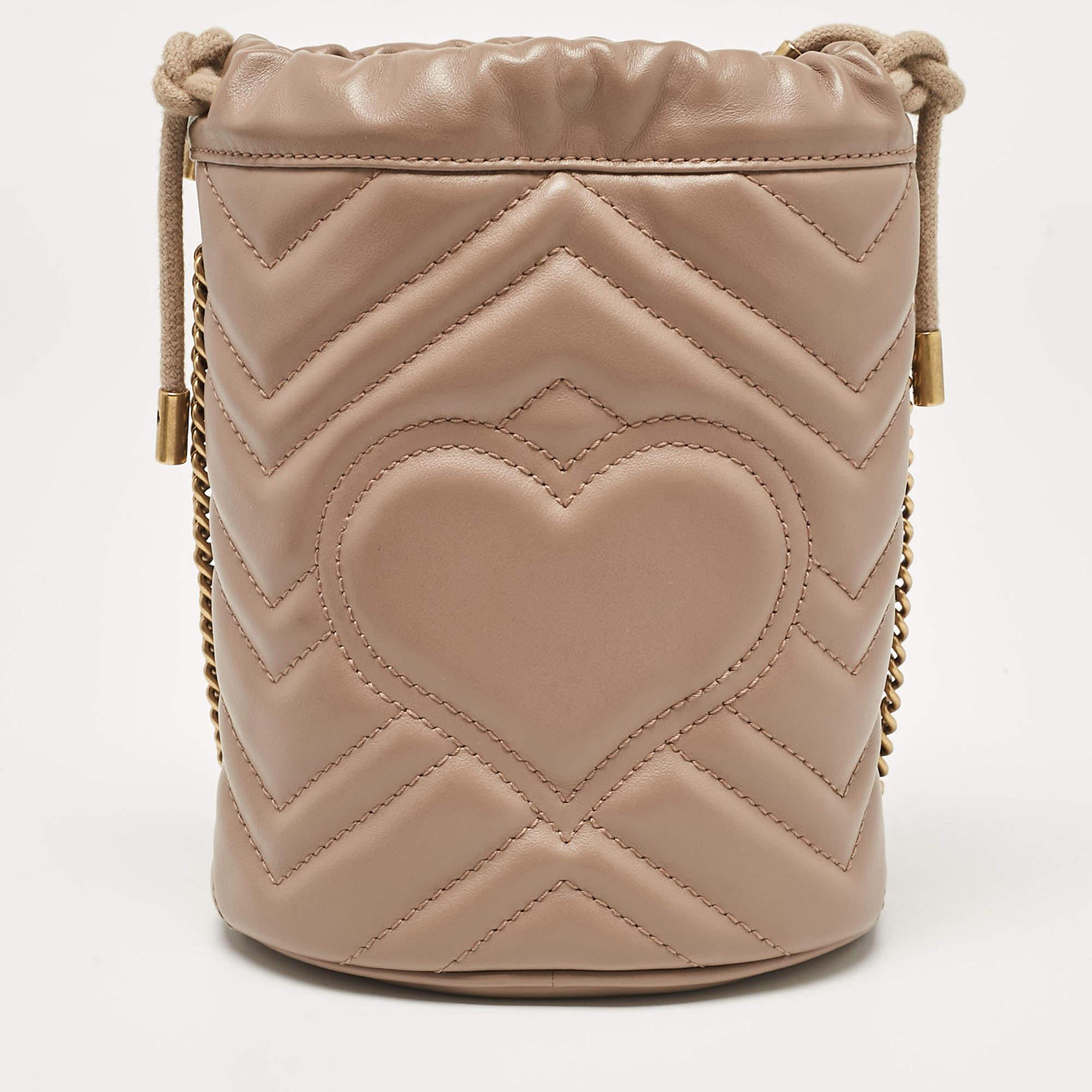 Women's Gucci Beige Matelassé Leather Mini GG Marmont Torchon Bucket Bag