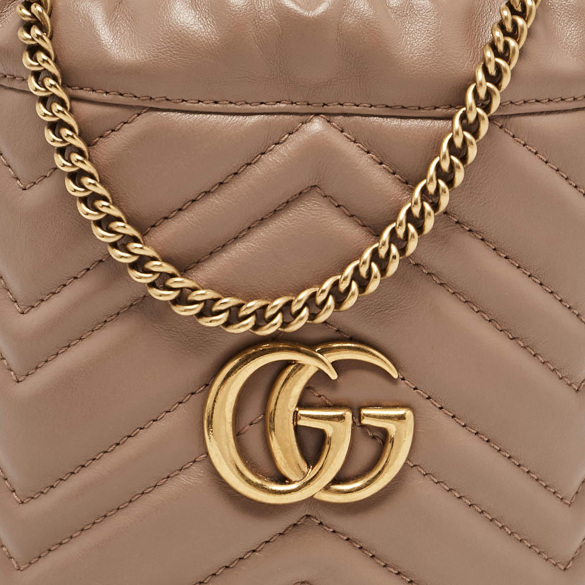 Gucci Beige Matelassé Leather Mini GG Marmont Torchon Bucket Bag 1