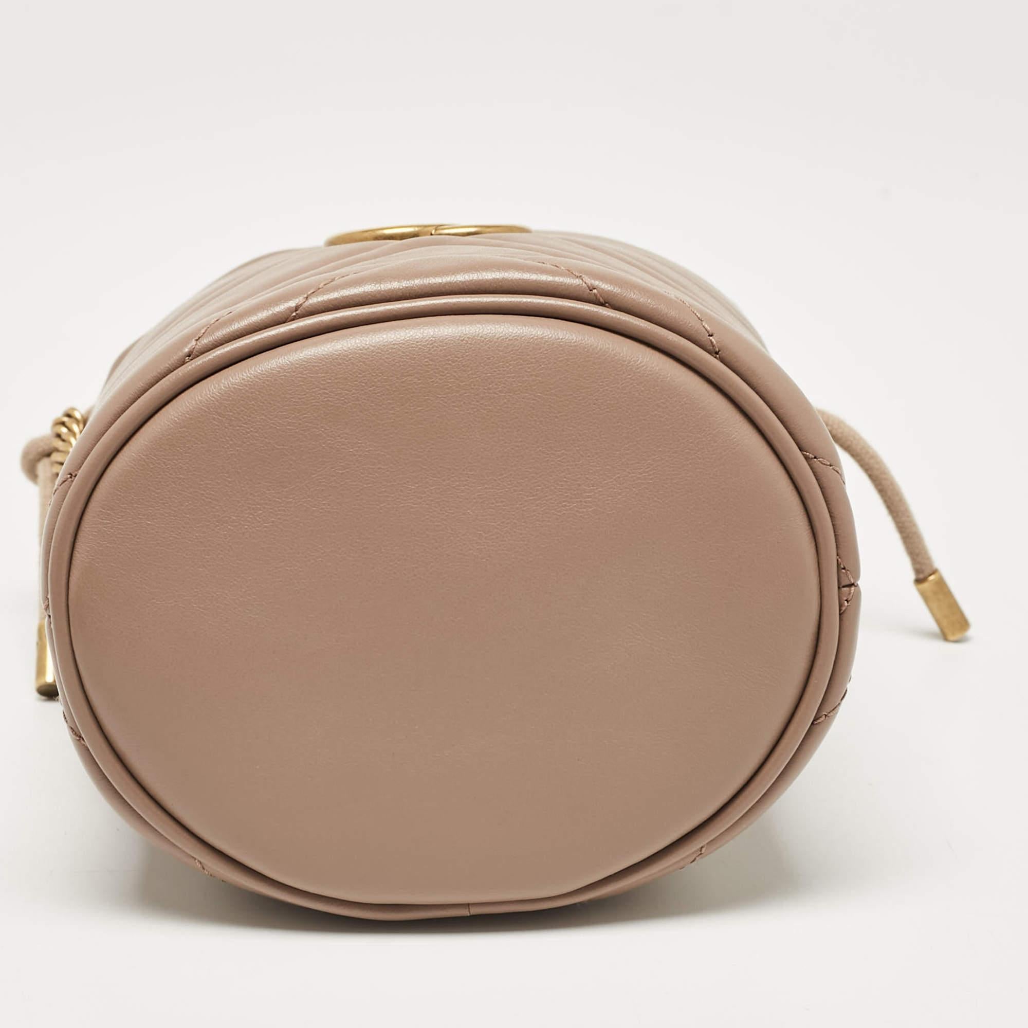 Gucci Beige Matelassé Leather Mini GG Marmont Torchon Bucket Bag 2