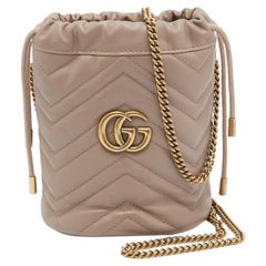 Gucci Beige Matelassé Leather Mini GG Marmont Torchon Bucket Bag