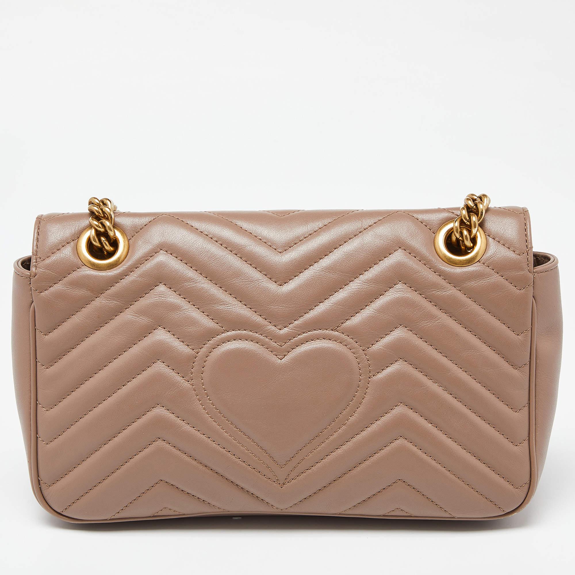 Gucci Beige Matelassé Leather Small GG Marmont Shoulder Bag For Sale 6