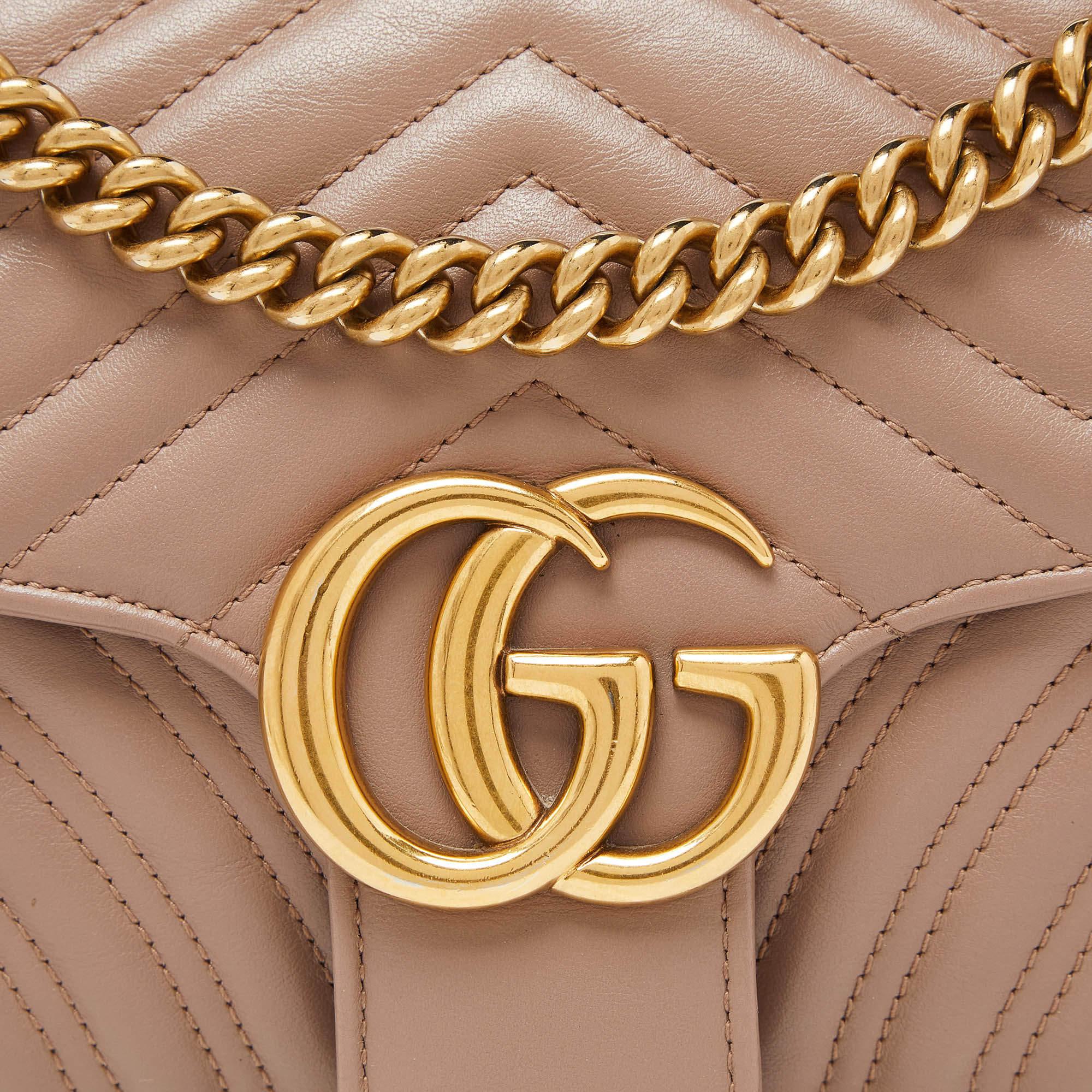 Gucci Beige Matelassé Leather Small GG Marmont Shoulder Bag For Sale 7