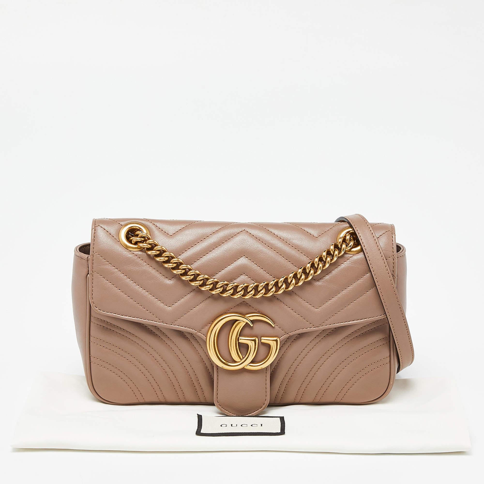Gucci Beige Matelassé Leather Small GG Marmont Shoulder Bag For Sale 8