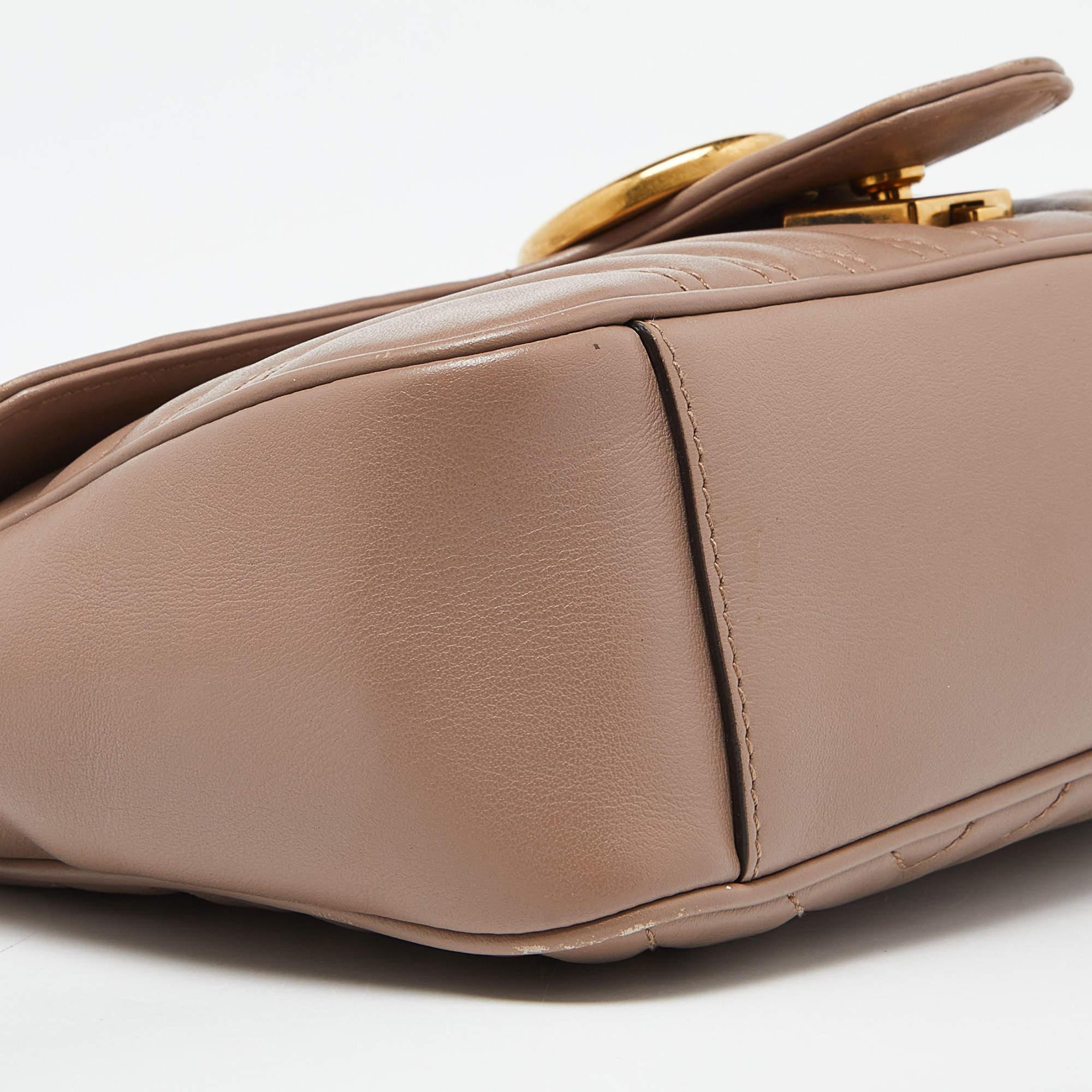 Gucci Beige Matelassé Leather Small GG Marmont Shoulder Bag For Sale 4