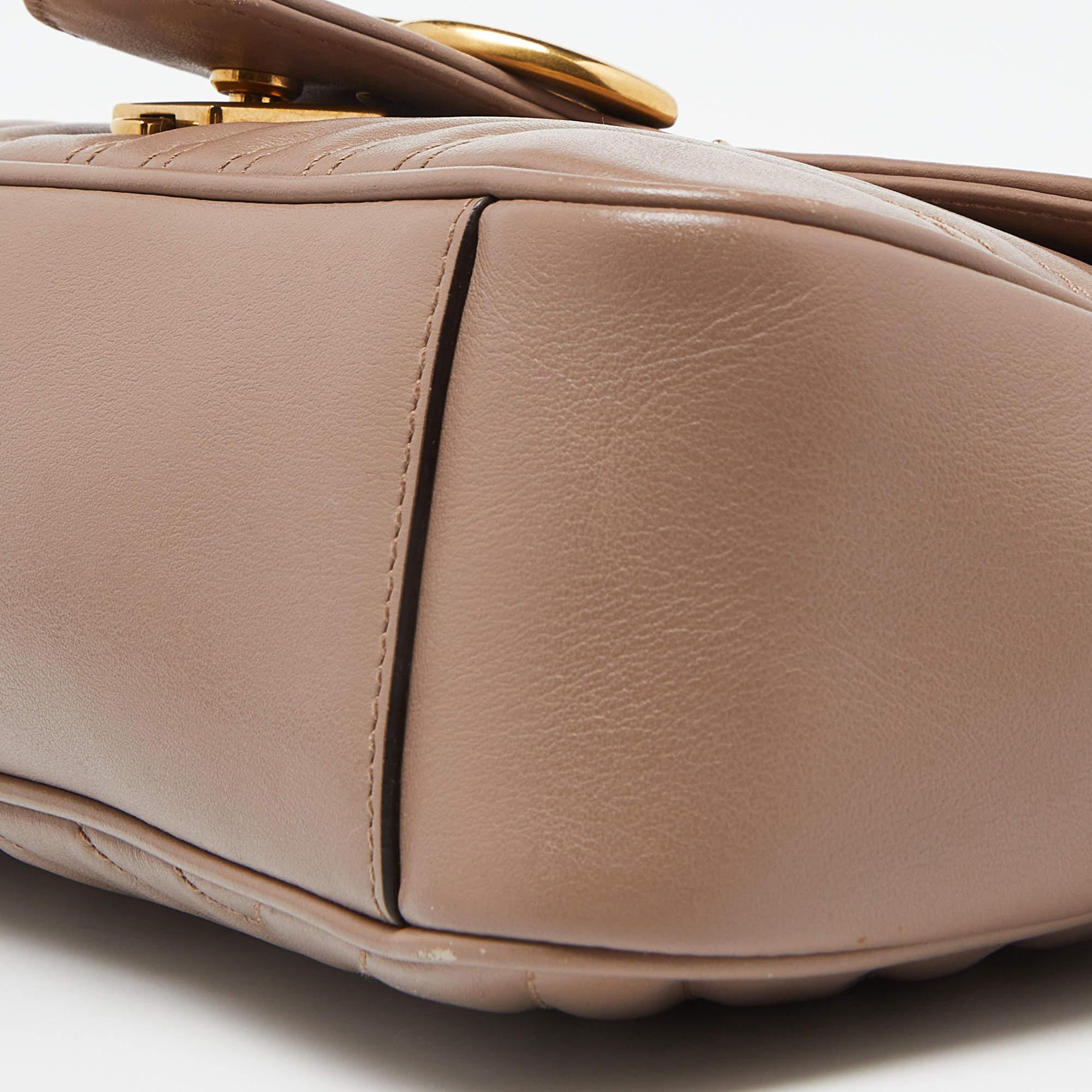 Gucci Beige Matelassé Leather Small GG Marmont Shoulder Bag For Sale 5