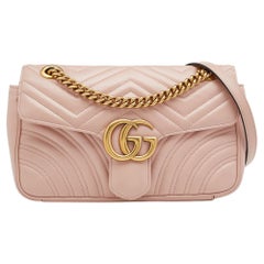 Gucci Beige Matelassé Leather Small GG Marmont Shoulder Bag