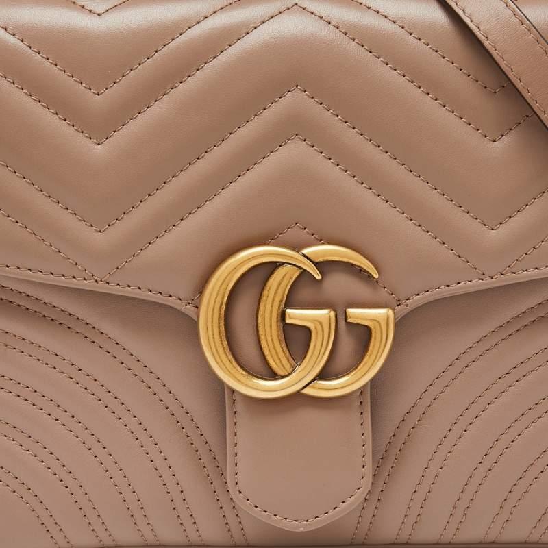 Gucci Beige Matelasse Leather Small GG Marmont Top Handle Bag 6