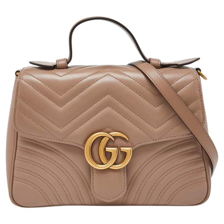 Gucci Beige Matelasse Leather Small GG Marmont Top Handle Bag