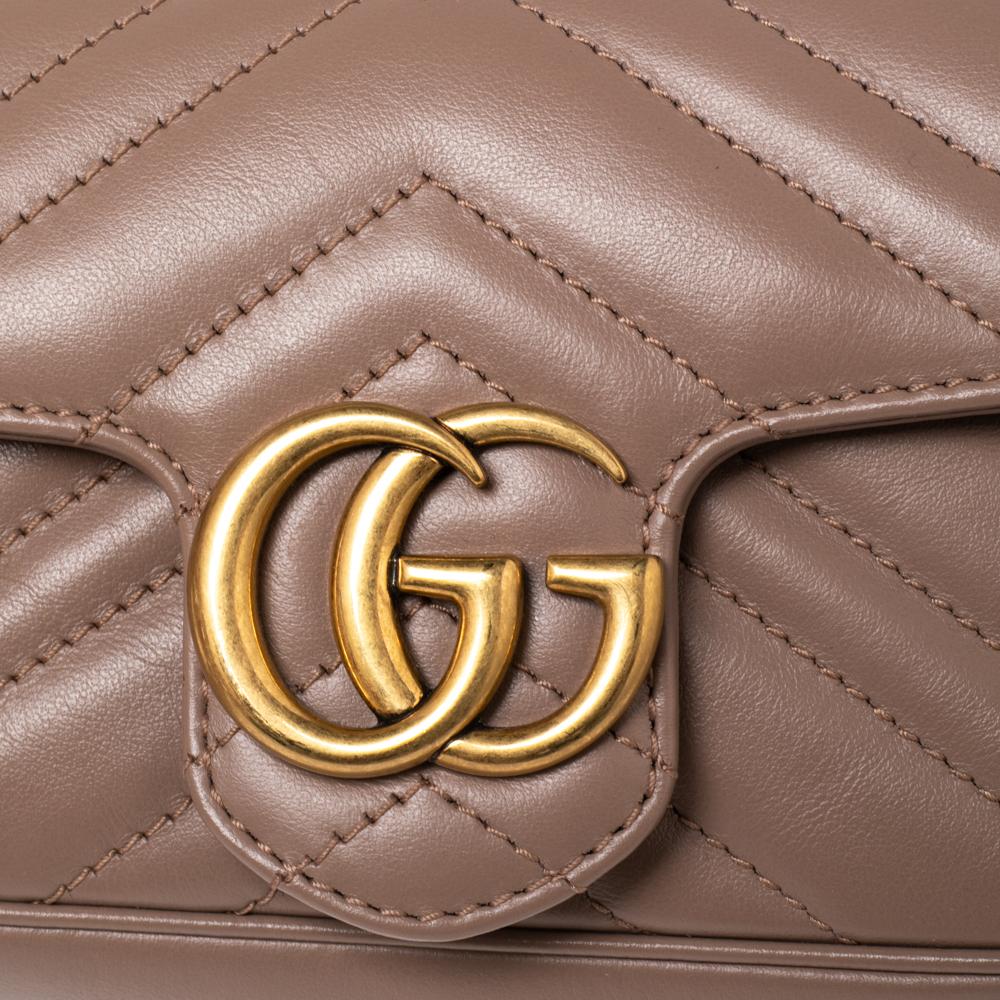 Gucci Beige Matelassé Leather Super Mini GG Marmont Shoulder Bag 2