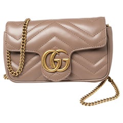 Gucci Beige Matelassé Leather Super Mini GG Marmont Shoulder Bag