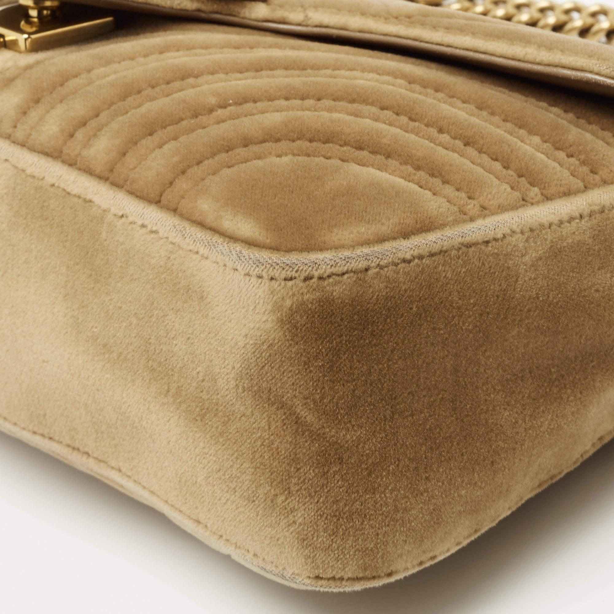 Gucci Beige Matelassé Velvet Small GG Marmont Shoulder Bag 7