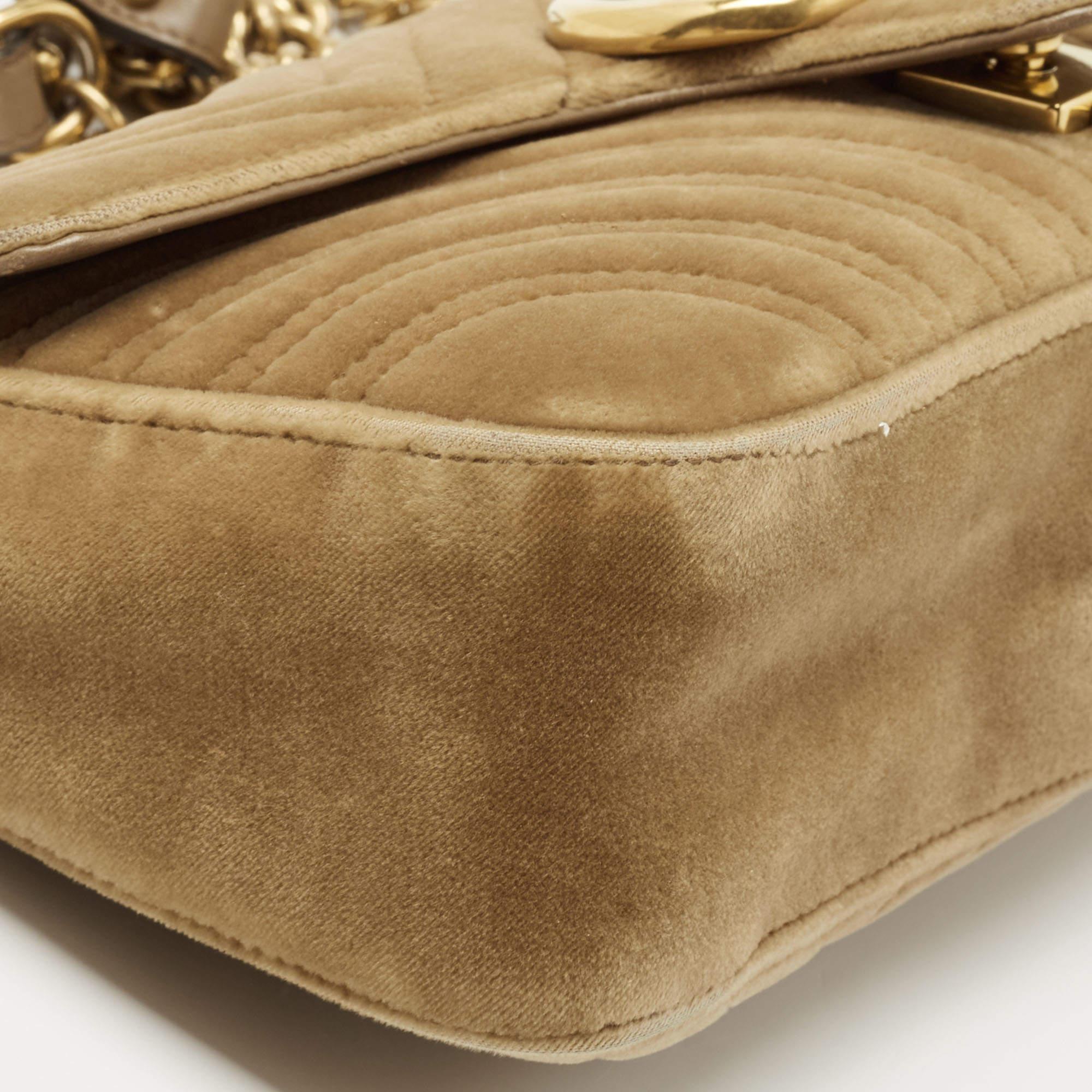 Gucci Beige Matelassé Velvet Small GG Marmont Shoulder Bag 8