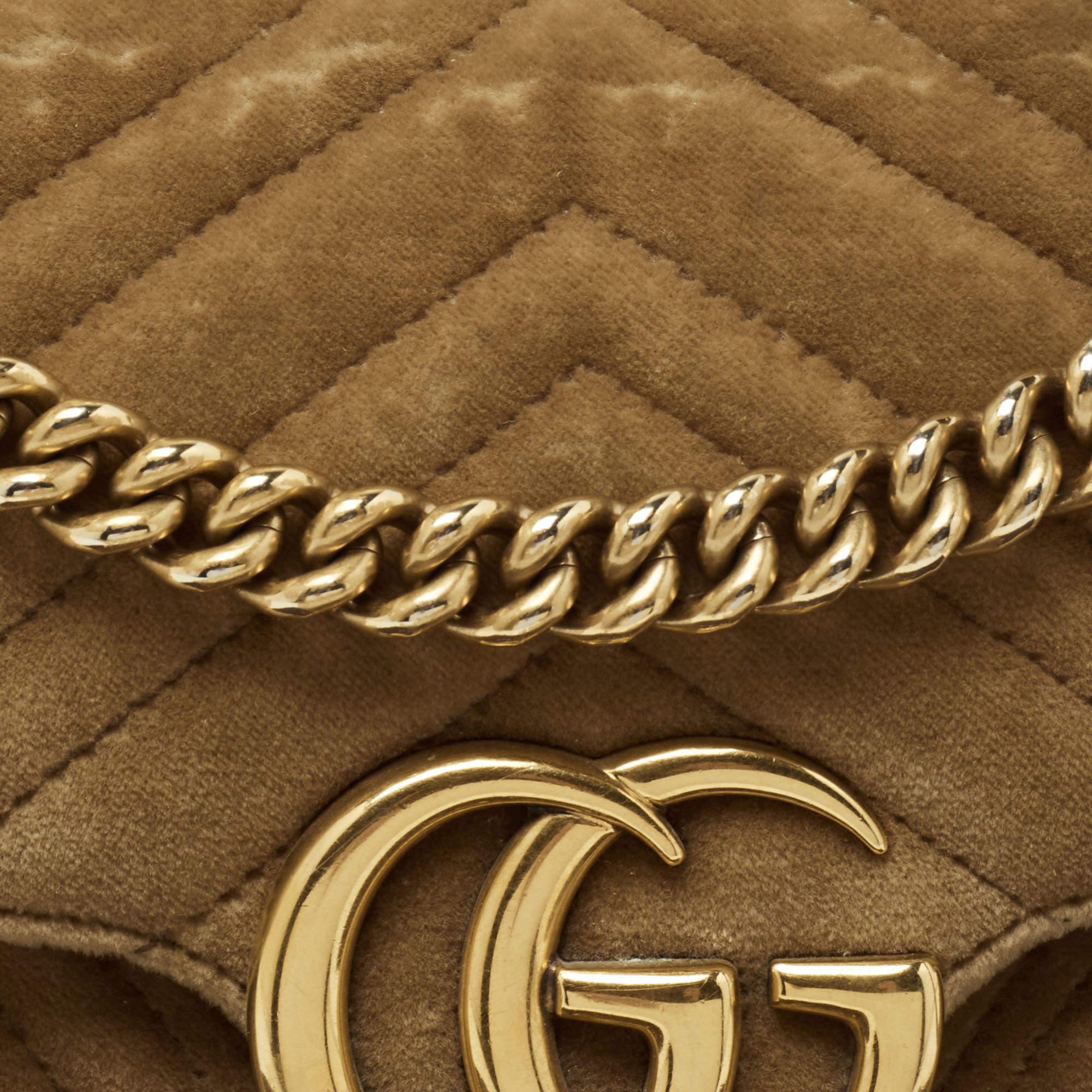 Gucci Beige Matelassé Velvet Small GG Marmont Shoulder Bag 9