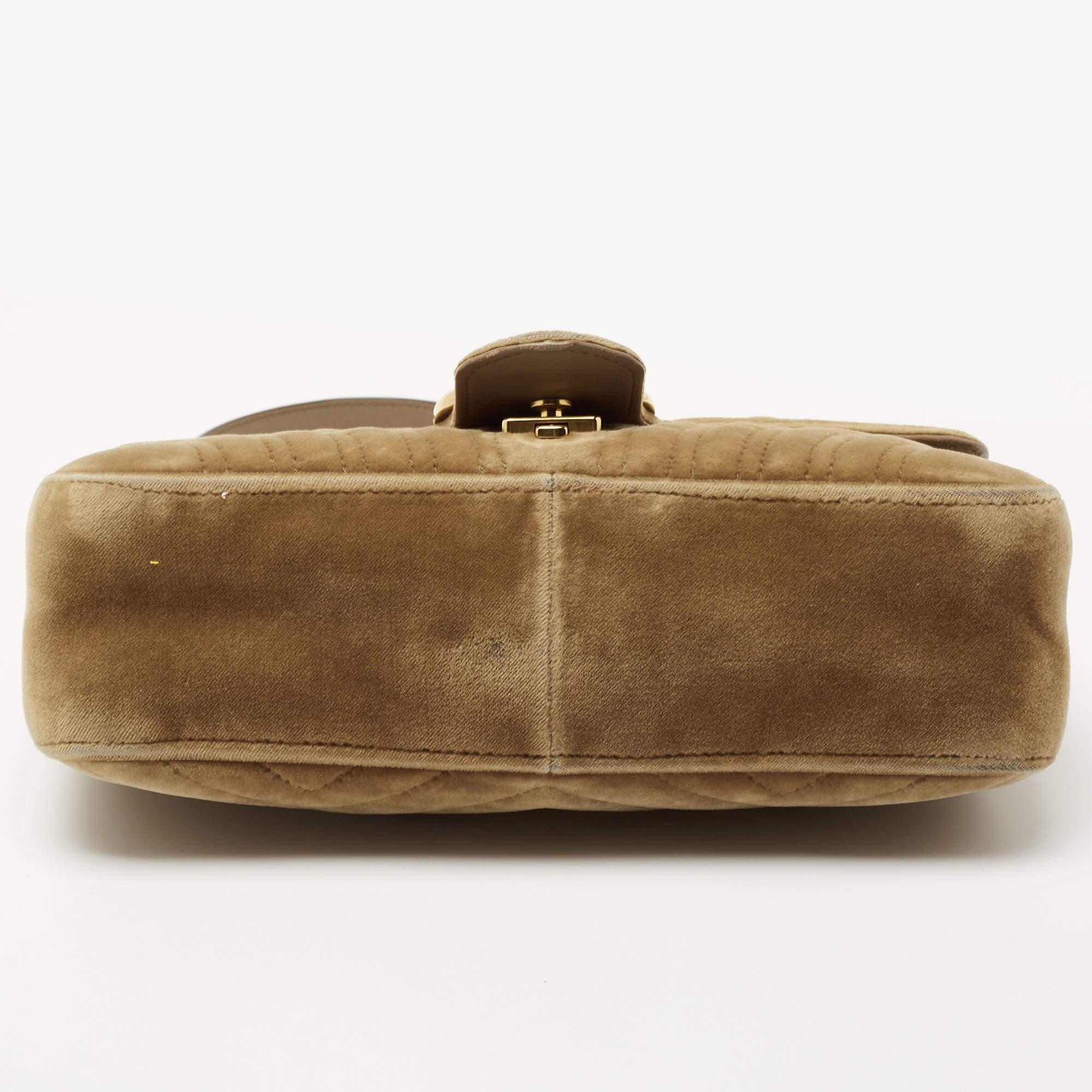 Gucci Beige Matelassé Velvet Small GG Marmont Shoulder Bag 2