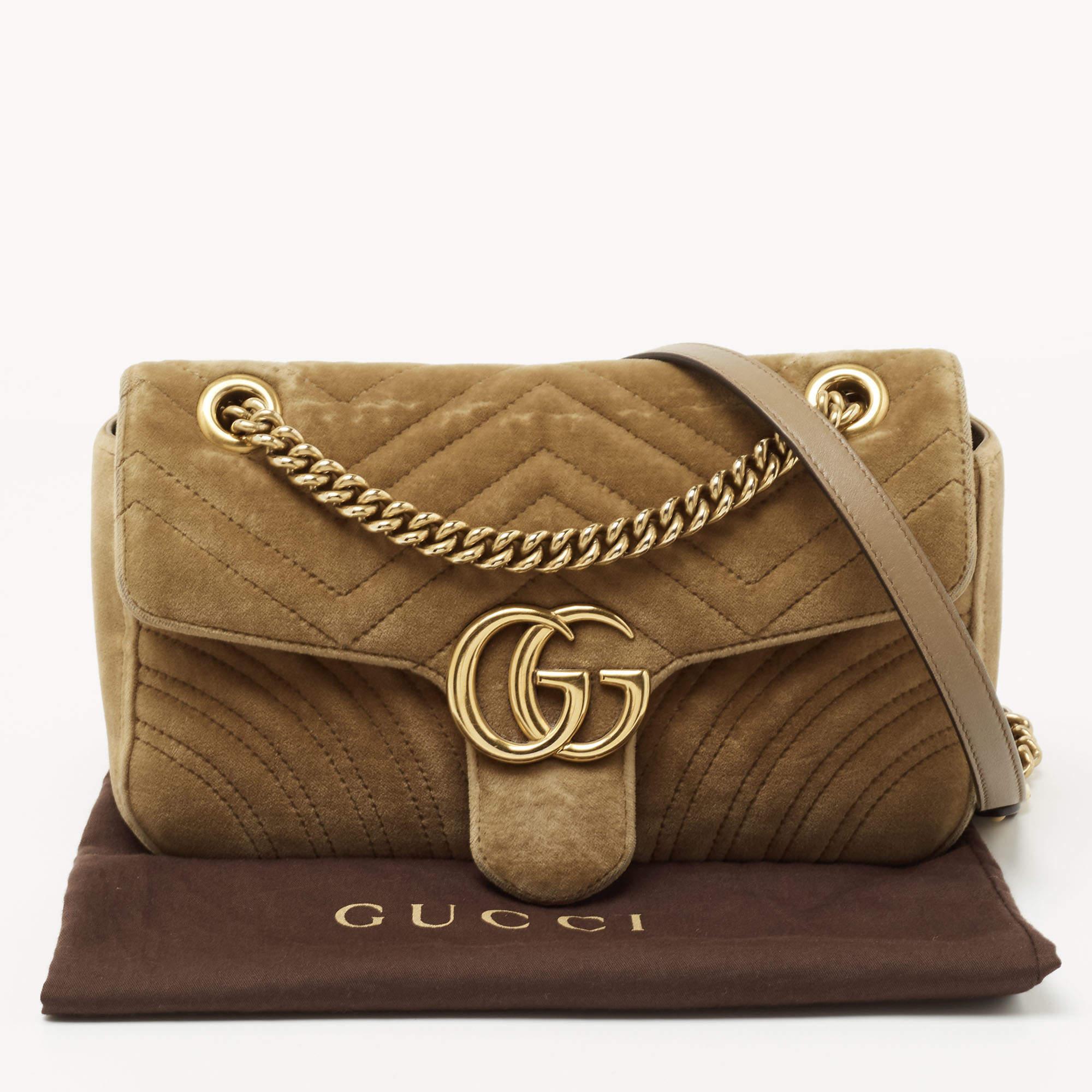 Gucci Beige Matelassé Velvet Small GG Marmont Shoulder Bag 6