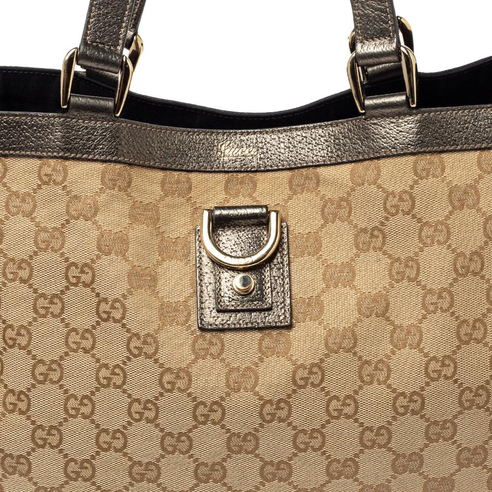 Gucci Beige/Metallic GG Canvas and Leather Abbey D-Ring Tote 1