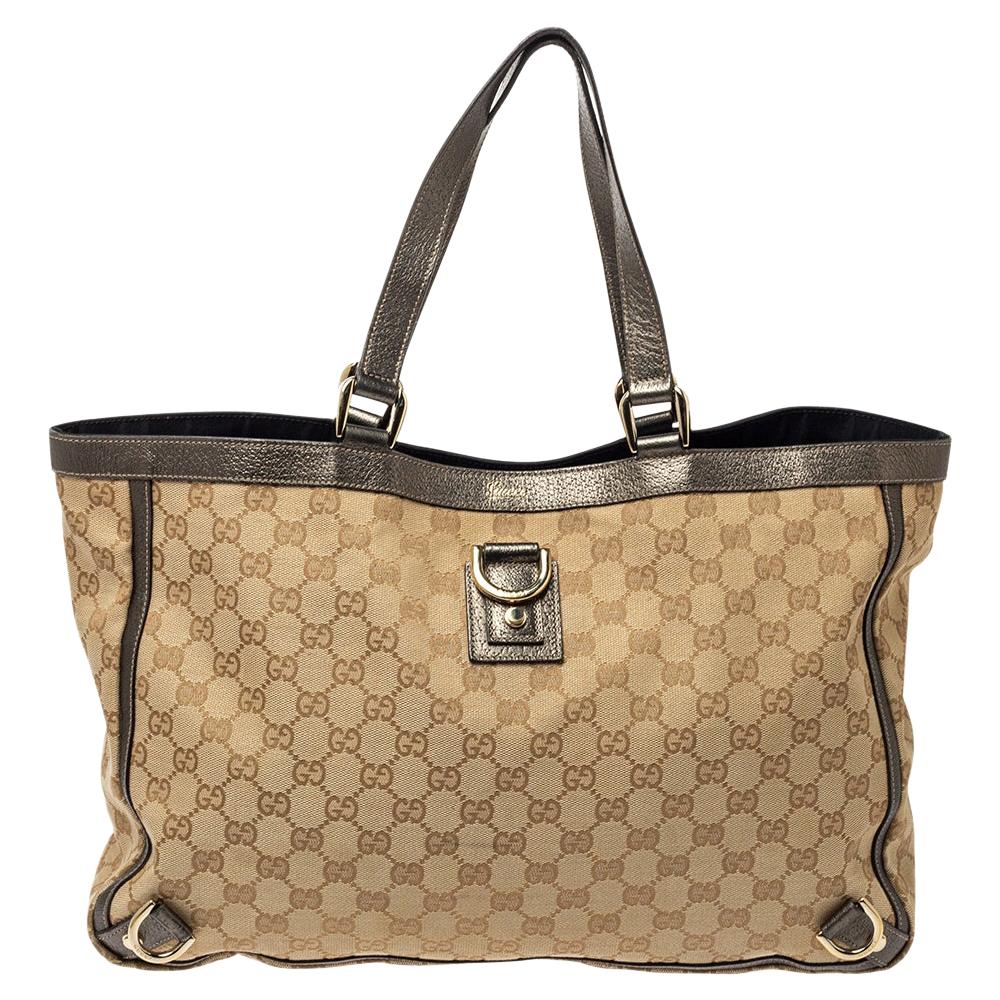 Gucci Beige/Metallic GG Canvas and Leather Abbey D-Ring Tote