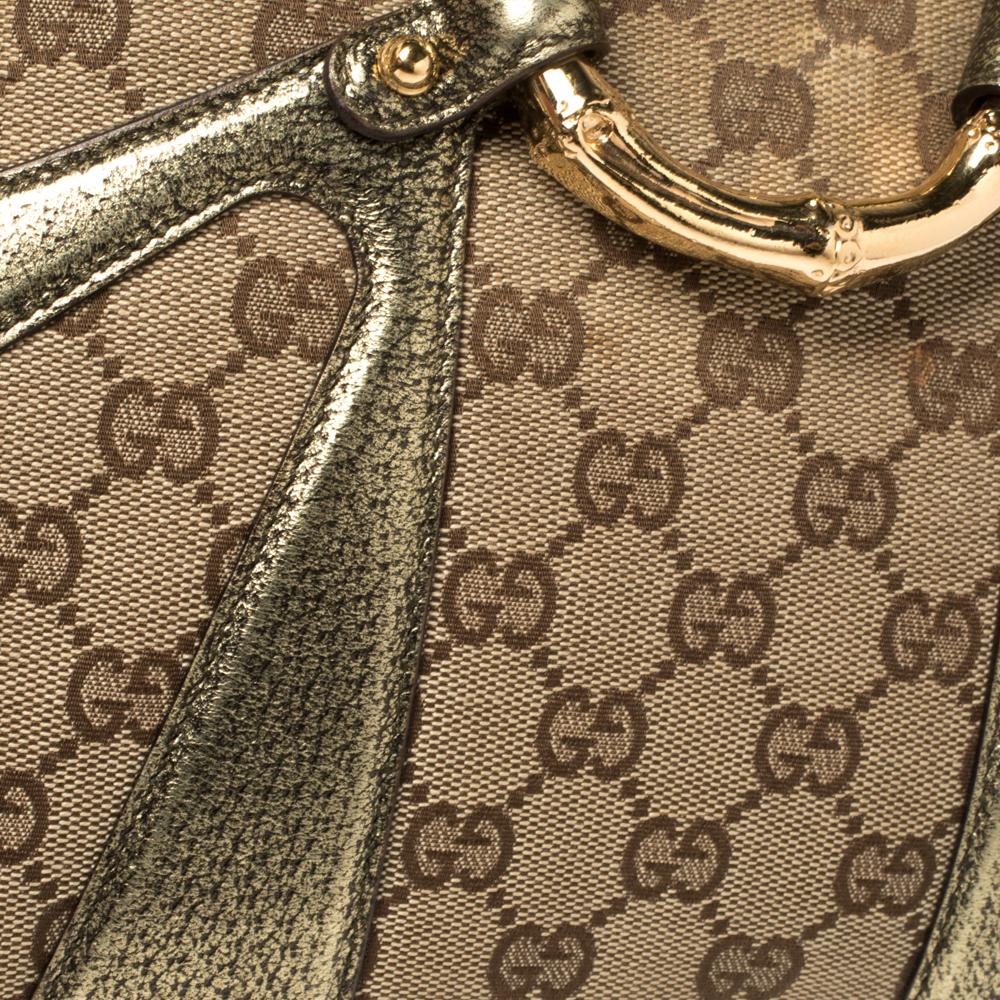 Gucci Beige/Metallic GG Canvas and Leather Bamboo Chain Shoulder Bag 1