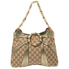 Gucci Beige/Metallic GG Canvas and Leather Bamboo Chain Shoulder Bag