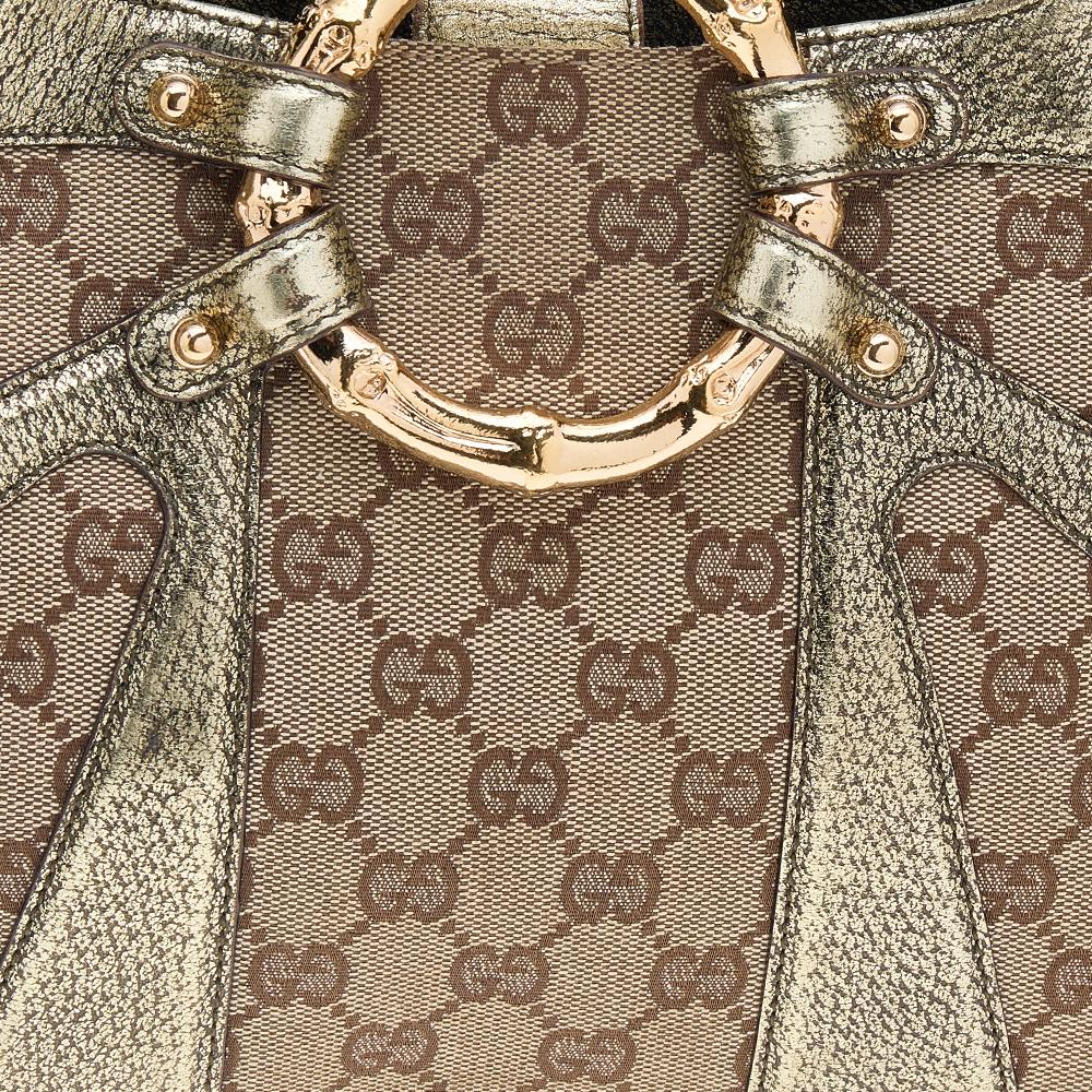 Gucci Beige/Metallic GG Canvas And Leather Bamboo Shoulder Bag 1
