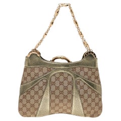 Gucci Beige/Metallic GG Canvas And Leather Bamboo Shoulder Bag