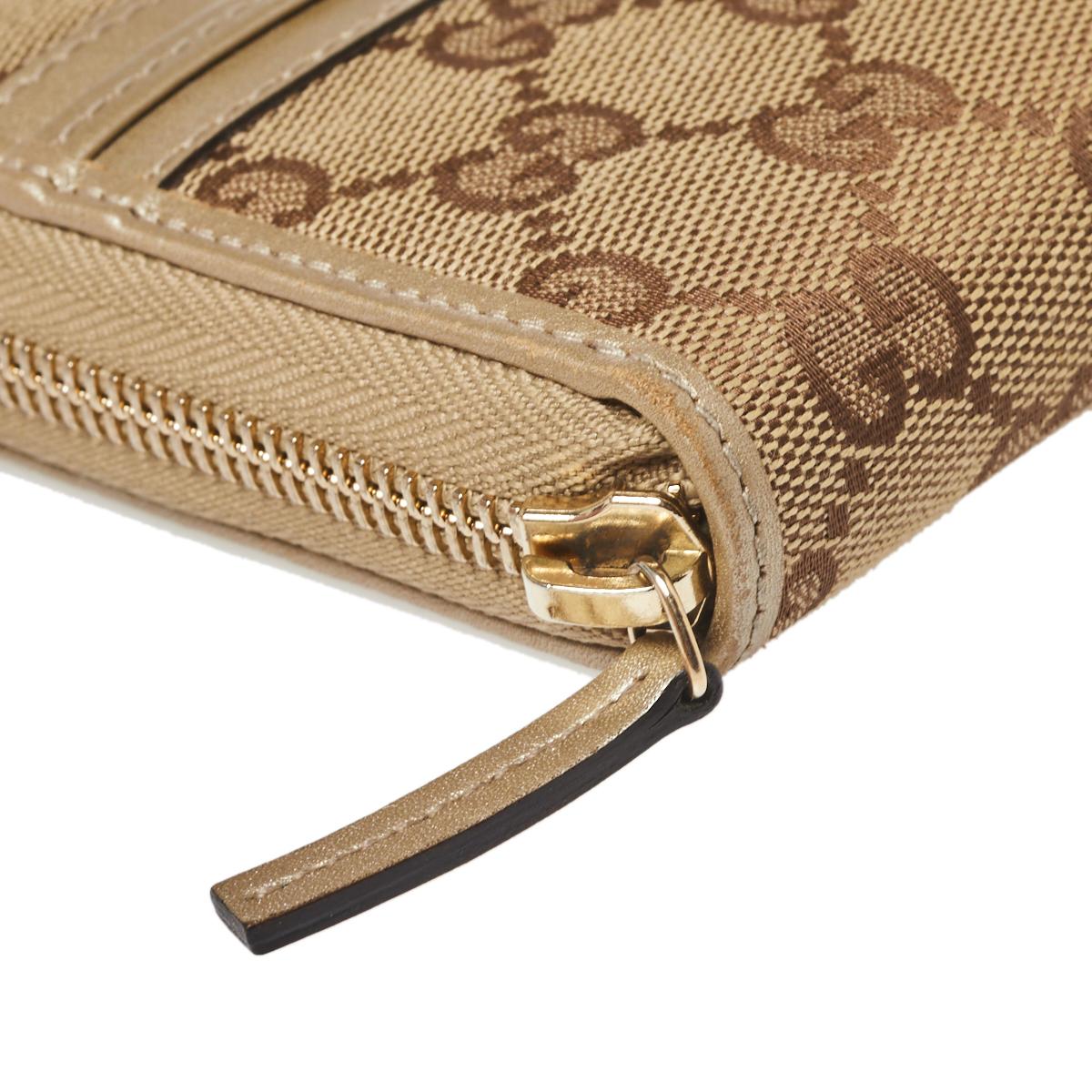 Gucci Beige/Metallic GG Canvas and Leather Mayfair Zip Around Wallet 2