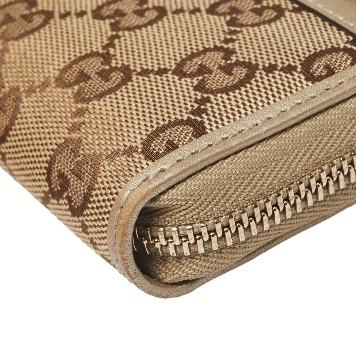 Gucci Beige/Metallic GG Canvas and Leather Mayfair Zip Around Wallet 3