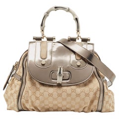 Gucci Beige/Metallic GG Canvas and Leather Pop Bamboo Top Handle Bag