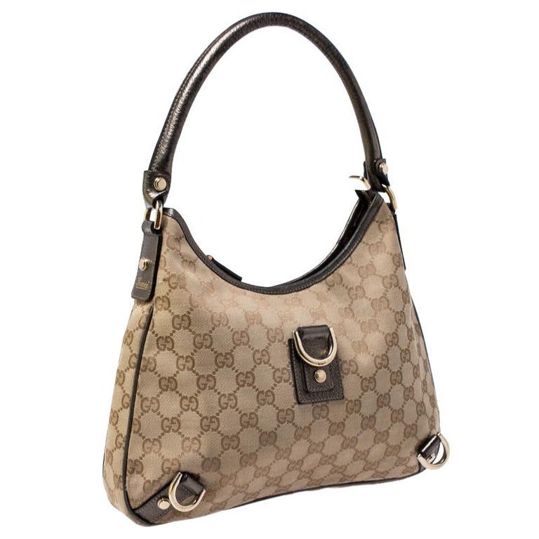 Gucci Beige/Metallic GG Canvas and Leather Small Abbey D Ring Hobo For ...