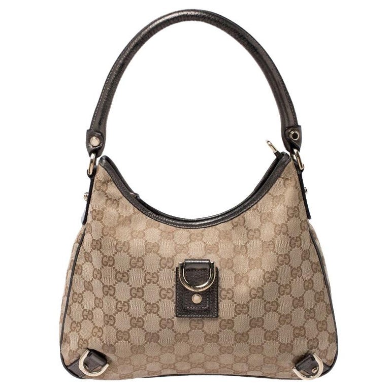 Gucci Beige/Metallic GG Canvas and Leather Small Abbey D Ring Hobo For ...