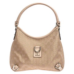 Gucci Beige/Metallic GG Canvas and Leather Small Abbey D Ring Hobo