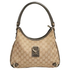 Gucci Beige/Metallic GG Canvas and Leather Small Abbey D Ring Hobo