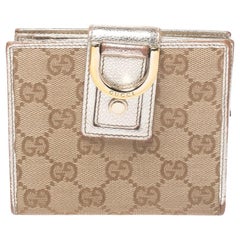 Gucci Beige/Metallic Gold GG Canvas Abbey D Ring Compact Wallet