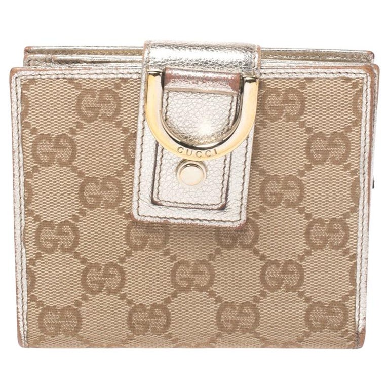 Gucci Beige/Metallic Gold GG Canvas Abbey D Ring Compact Wallet For Sale at  1stDibs