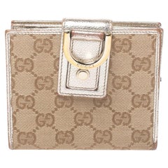 Gucci Beige/Metallic Gold GG Canvas Abbey D Ring Compact Wallet