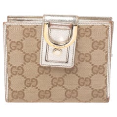 Gucci Beige/Metallic Gold GG Canvas Abbey D Ring Compact Wallet