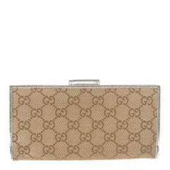 Gucci Beige/Metallic Gold GG Canvas Abbey D Ring Wallet
