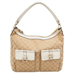 Gucci Beige/Metallic Gold GG Canvas And Leather D-Gold Multipocket Hobo
