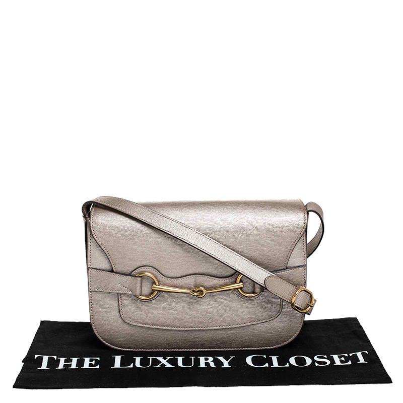 Gucci Beige Metallic Leather Bright Bit Shoulder Bag 9