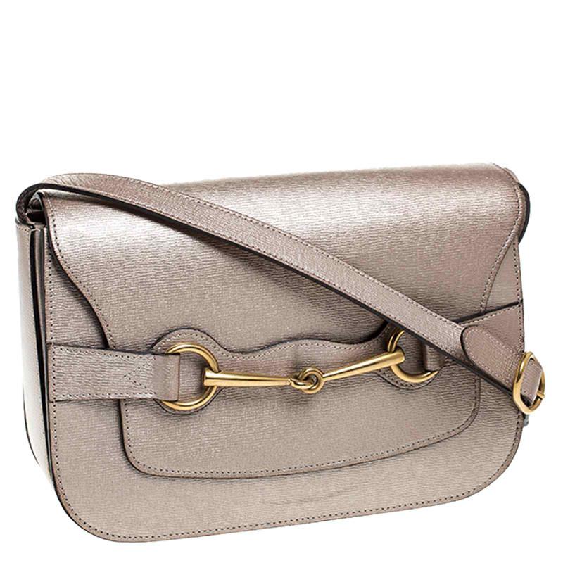 Gucci Beige Metallic Leather Bright Bit Shoulder Bag 4