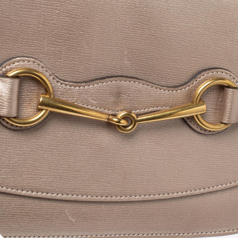 Gucci Beige Metallic Leather Bright Bit Shoulder Bag 2