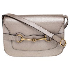 Gucci Beige Metallic Leather Bright Bit Shoulder Bag