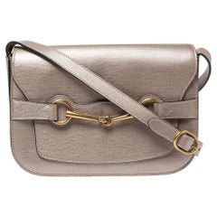 Gucci Beige Metallic Leather Bright Bit Shoulder Bag