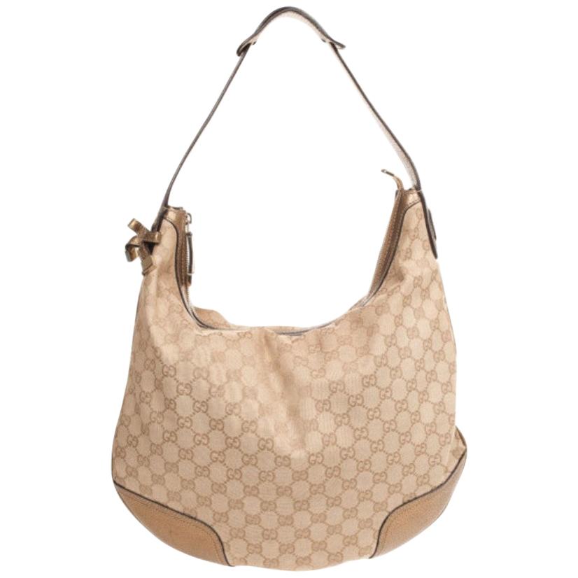 Gucci Beige Metallic Monogram Heart Bit Hobo