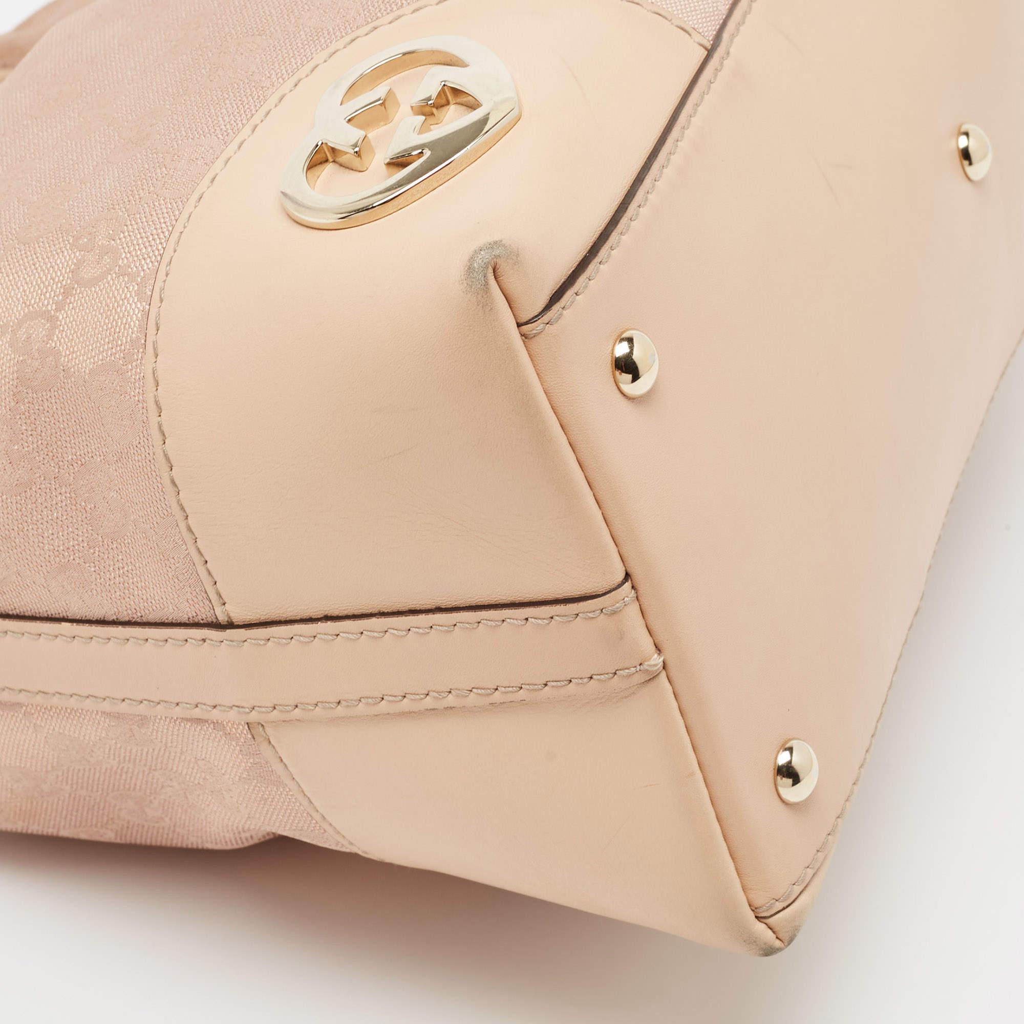 Gucci Beige/Metallic Pink GG Canvas and Leather Medium Lovely Hobo For Sale 8
