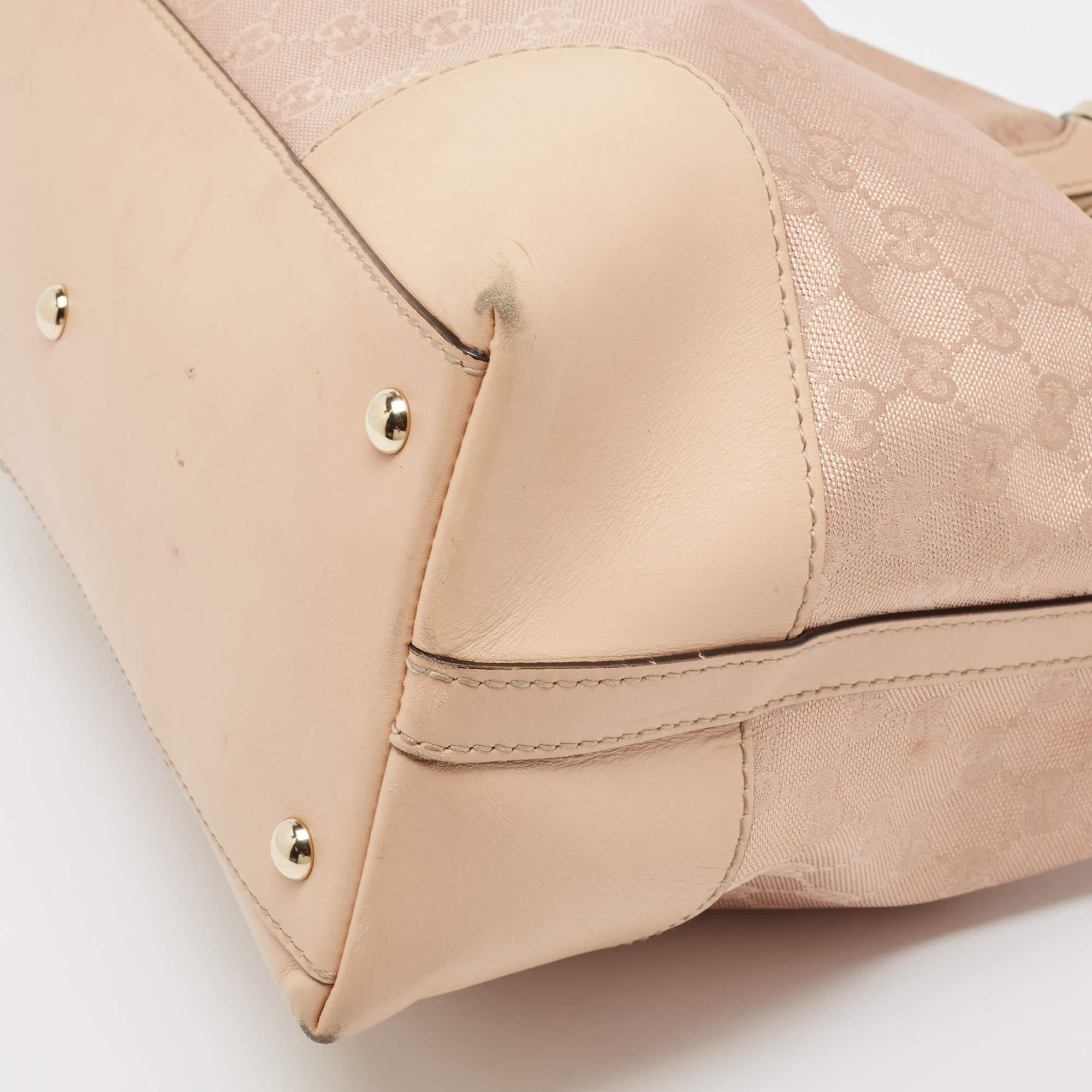 Gucci Beige/Metallic Pink GG Canvas and Leather Medium Lovely Hobo For Sale 9