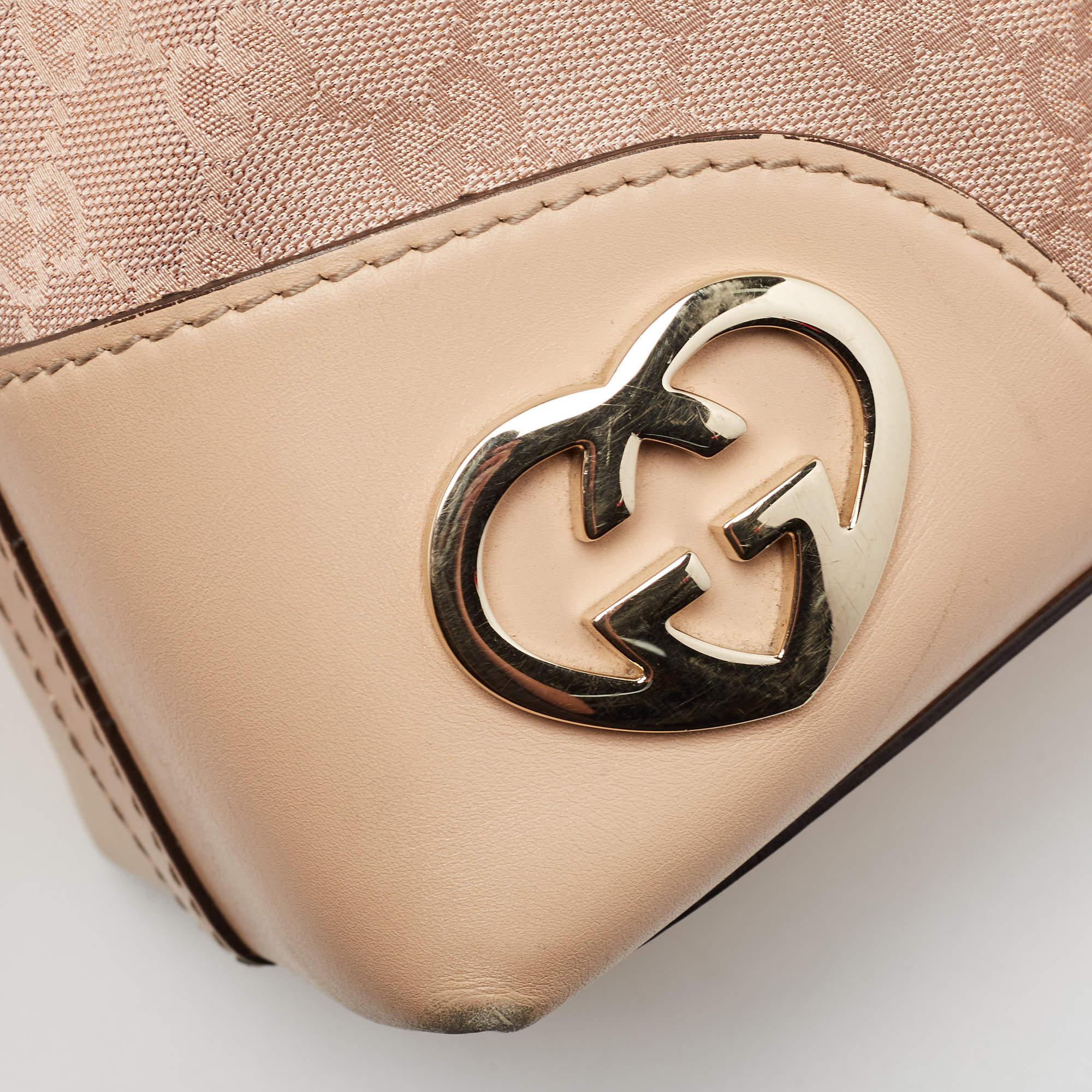 Jolie hobo Gucci Beige/Rose métallique GG Toile et cuir Moyen en vente 11