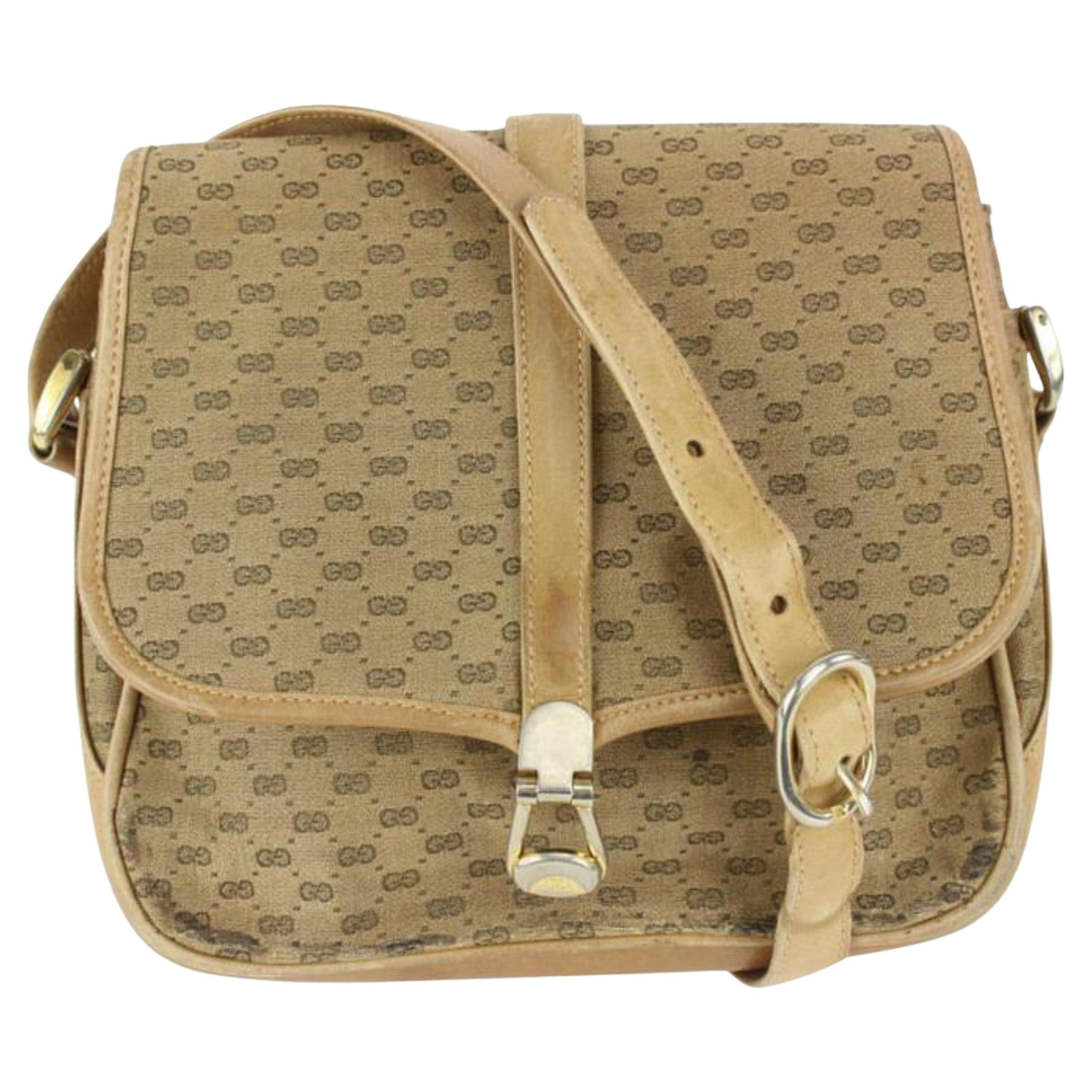 Gucci Beige Monogram Micro GG Crossbody Flap Bag 1216g1